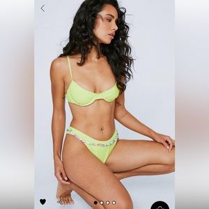 NASTY GAL -  Bright Green Retro Underwire Bikini + Beaded Bottom Set NWT